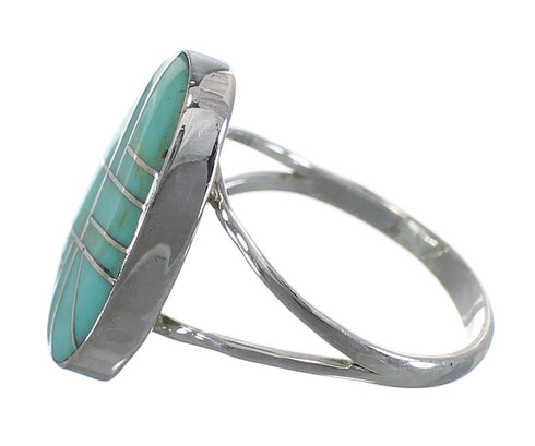 Southwest Turquoise Inlay Silver Jewelry Ring Size 8-1/4 AX85937